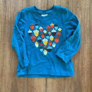 Adorable Hanna Andersson acorn heart t-shirt, long sleeves, size 2T, teal
